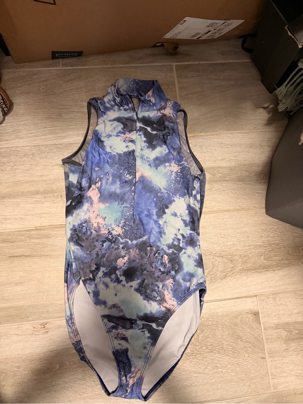 Body Wrappers Women's Blue and Pink Marble Print Leotard